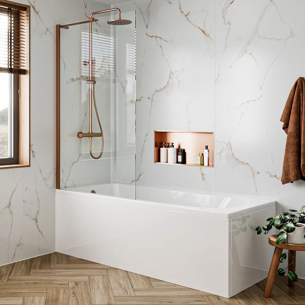Lifestyle image of Crosswater Clear 6 Brushed Bronze Fixed Bath Screen